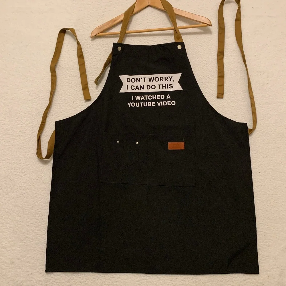 Funny Bib Apron Unisex One Size YouTube Pockets Adjustable Graphic Print Kitchen